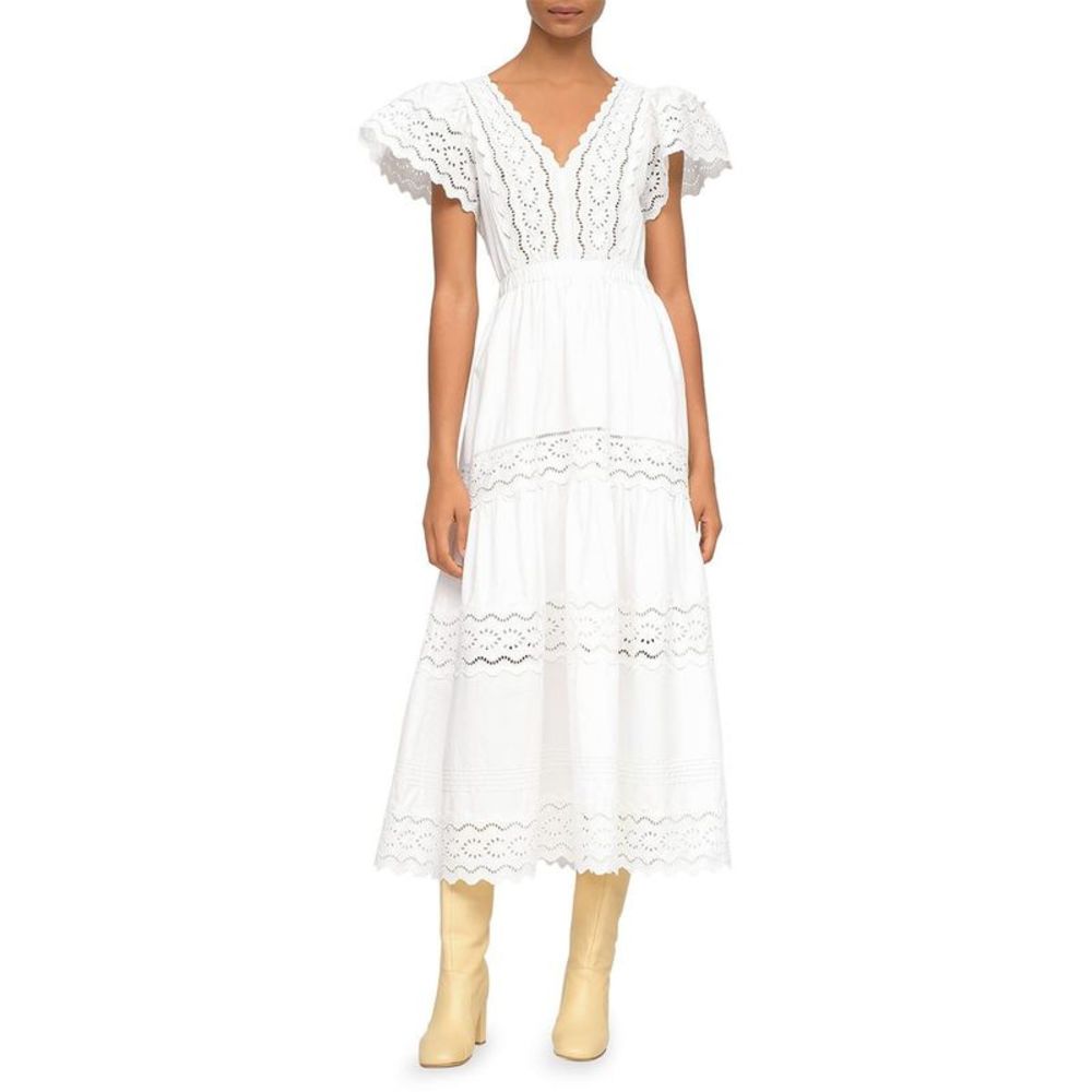 Sea New York Womens Georgina White Cotton V-Neck Open Back Midi Dress.